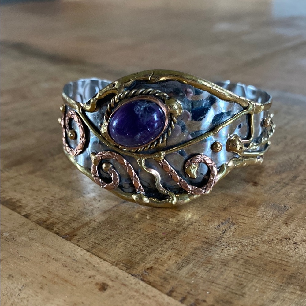 One-of-a-Kind Mixed Metal & Amethyst Cuff